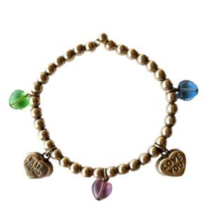 Vintage 925 solid sterling silver bracelet with heart charms, 6” long